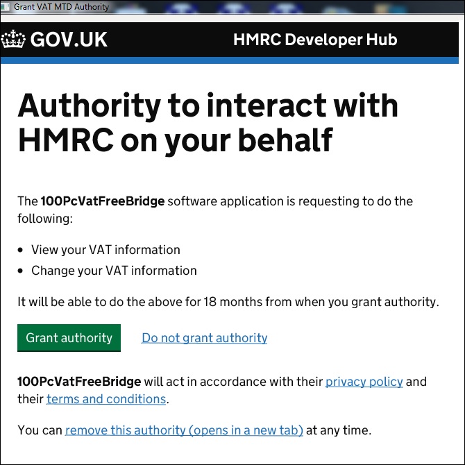 HMRC Government Gateway authority