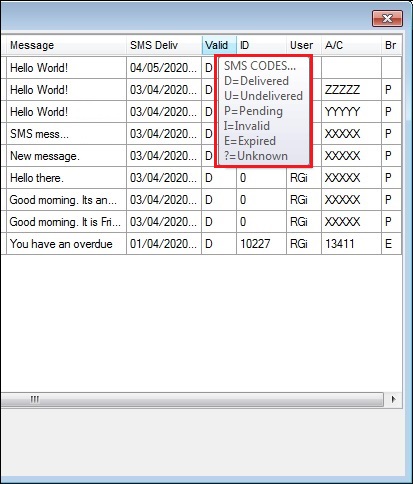 SMS carrier valid codes