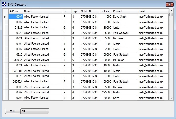 SMS telephone directory