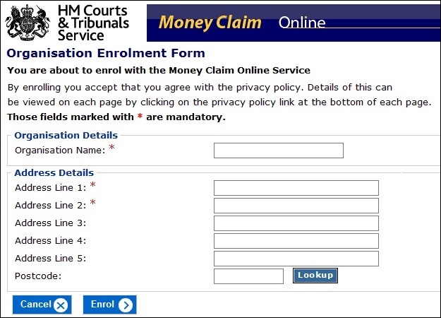 Organisation enrilment form
